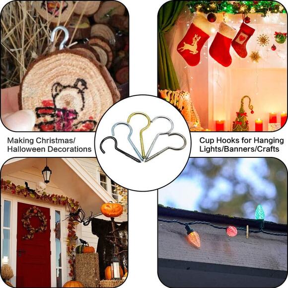 12PCS Blue Color Zinc Plated 3.55 Inch Open Eye Screw Metal Cup Hooks Round End - Picture 6 of 10